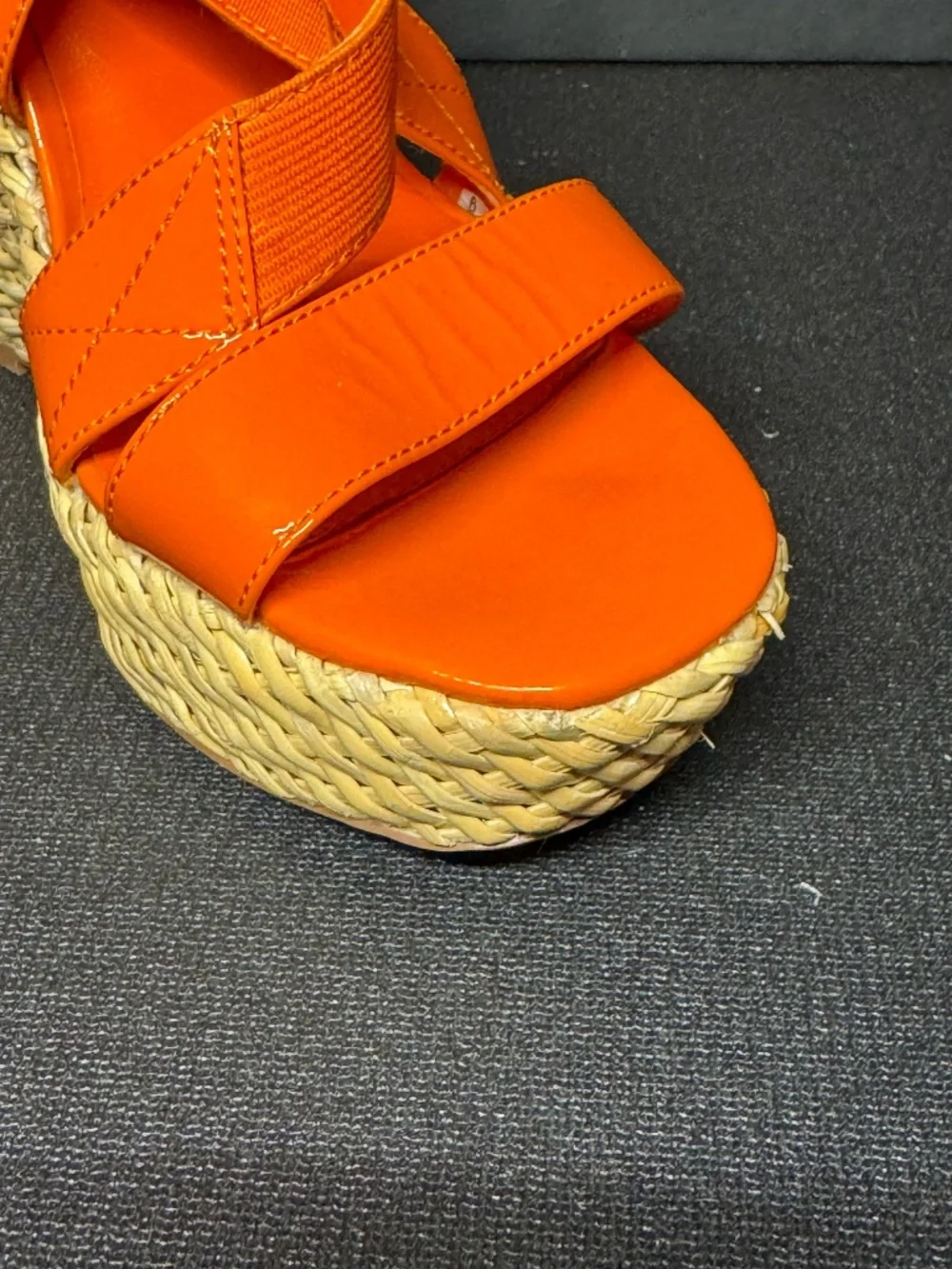 Curations Orange Patent Raffia Platform Wedge Sandals 6M Tropical Resort